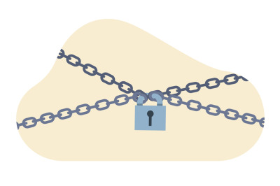 Padlock and chains. Information protection and inaccessibility. Censor