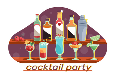Cocktail party, various cold alcoholic drinks in glasses different for