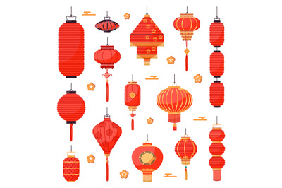 Decorative chinese red lanterns. Tradition asian festival lights, holi