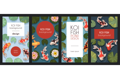 Chinese koi fish cards. Spotted japanese carps&2C; top view&2C; decorative p
