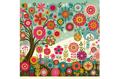12 Colorful retro flowers and set