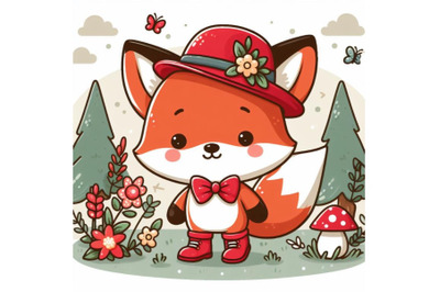 12 Cute fox cartoon with redset