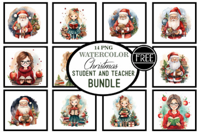 Christmas teacher and student watercolor bundle