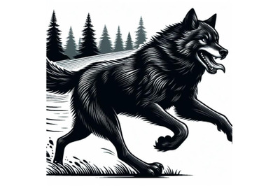 12 black running wolf on white babundle