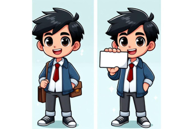 12 Cartoon boy holding businebundle