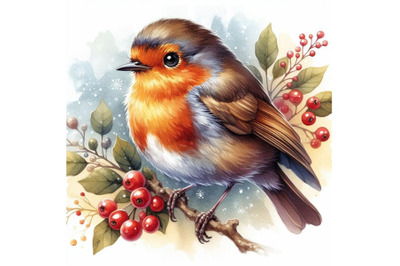 12 Robin Watercolor Bird Illustratioset