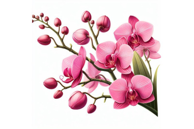 12 Pink orchid. Pink flowers orchid set