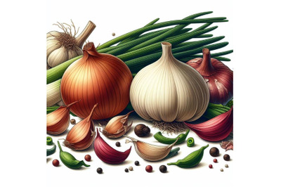 12 Onion and garlic. Illustration onset