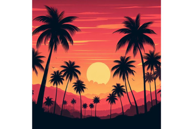 8 Tropical palm trees silhouettes set