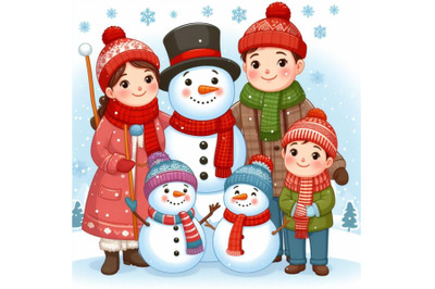 8 Winter snowman family. Mummy, dset