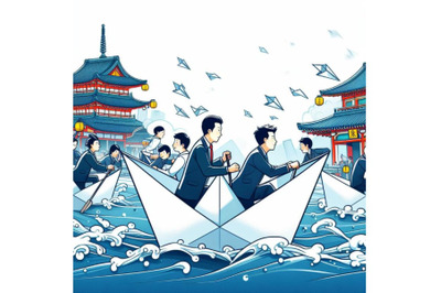 8 Businessmen people sailing by pset