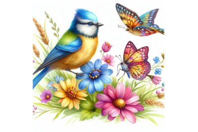 8 Watercolor colorful Bird and bu bundle