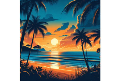 8 Sunset on the beach. Silhouette bundle