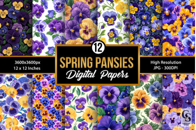 Spring Pansy Flowers Seamless Patterns