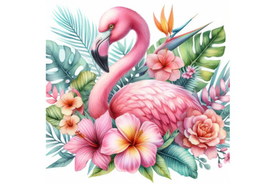 8 Watercolor pink flamingo and tr bundle