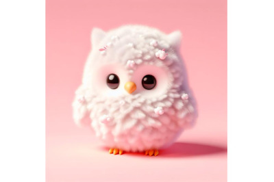 8 cute fluffy white owl, pink bac bundle