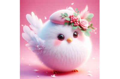 8 cute fluffy white bird, pink ba bundle