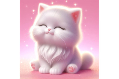 8 cute fluffy white kitten, pink  bundle