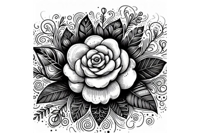 8 Artistic doodle white rose. Han bundle