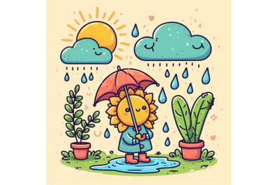8 Rainy day with plant vector ill bundle