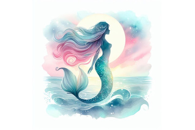 8 Watercolor mermaid sil bundle