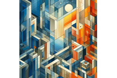 8 Geometric Painting In Blue And bundle