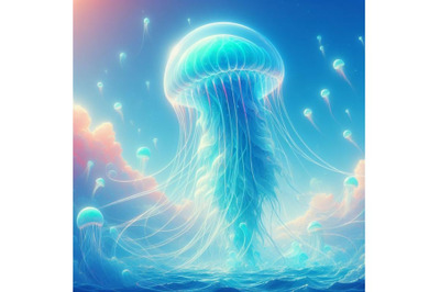 8 Fantasy jellyfish against blue  bundle