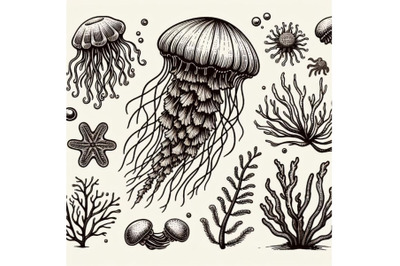 8 Hand drawn vector jellyfish. Se bundle