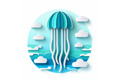 8 Paper cut Jellyfish icon isolat bundle