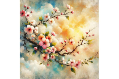 8 Oil painting - sakura branch on set