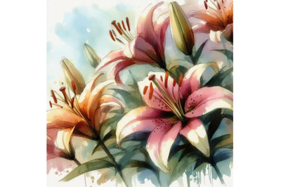 8 Watercolour lily flowers impressset