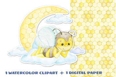 Bee honeycombs digital paper moon bee sublimation design Watercolor il