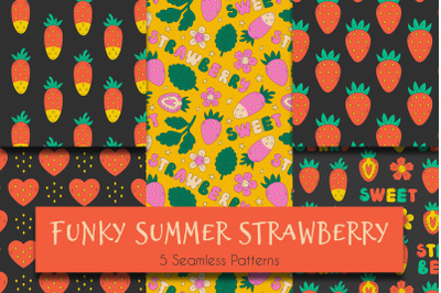 Funky Summer Strawberry Seamless Patterns