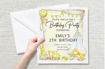 Eco Toys Clipart Boho Baby Birthday invitation Watercolor clipart Kid&#039;