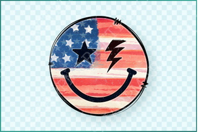 Vintage Smile Face &amp; USA Flag Retro American  PNG, 4th of July, Patrio