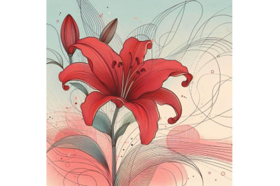 8 a red lily Line Art and Pastel  bundle