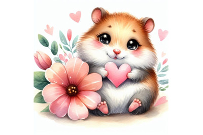 8 Watercolor cute hamster with pa bundle