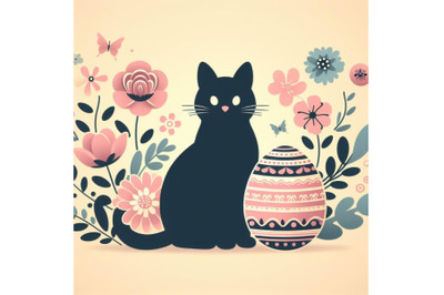 8 Easter cat silhouette with flow bundle