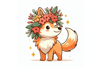 8 a cute orange wolf with flowers bundle