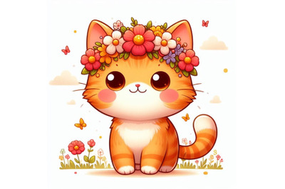 8 a cute orange cat with flowers  bundle