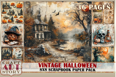 Vintage Halloween journal Scrapbook Paper Pack&2C;8x8 DIGITAL