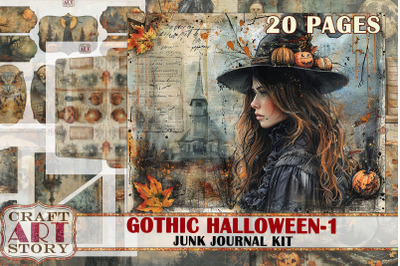 Vintage Gothic Halloween junk journal kit,ephemera