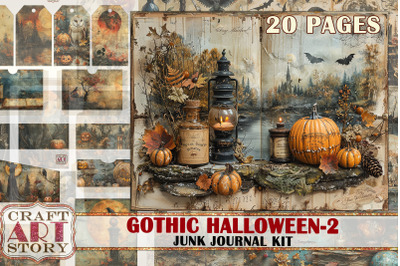 Vintage Gothic Halloween junk journal kit-2&2C;ephemera