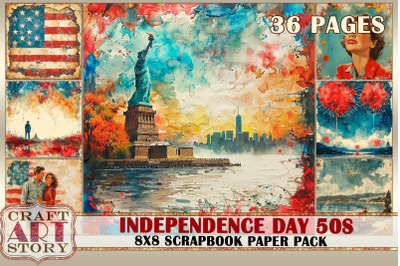 Retro Independence Day 50s journal Scrapbook Paper Pack,8x8