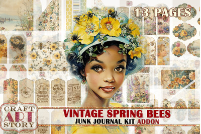 Vintage Spring bees Junk Journal Pages ADDON, printables