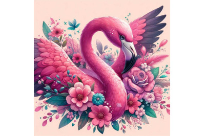 8 pink flamingo with flowers. dig bundle