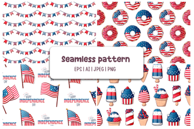 Seamless pattern of Happy US Independence Day 4th of July