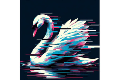 8 Swan in Glitch Art Style on Dar bundle