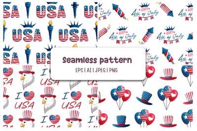 Seamless pattern of Happy US Independence Day 4th of July