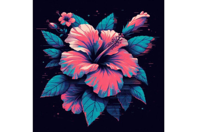 8 hibiscus in Glitch Art Style on bundle